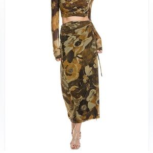 Free people, supernova Floral sarong Wrap Skirt - mesh Brown and Green